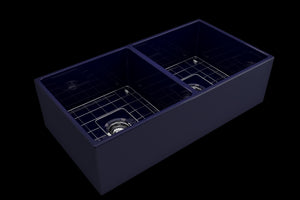 Contempo 36' x 19' x 10' Double-Basin Farmhouse Apron Front Kitchen Sink in Sapphire Blue