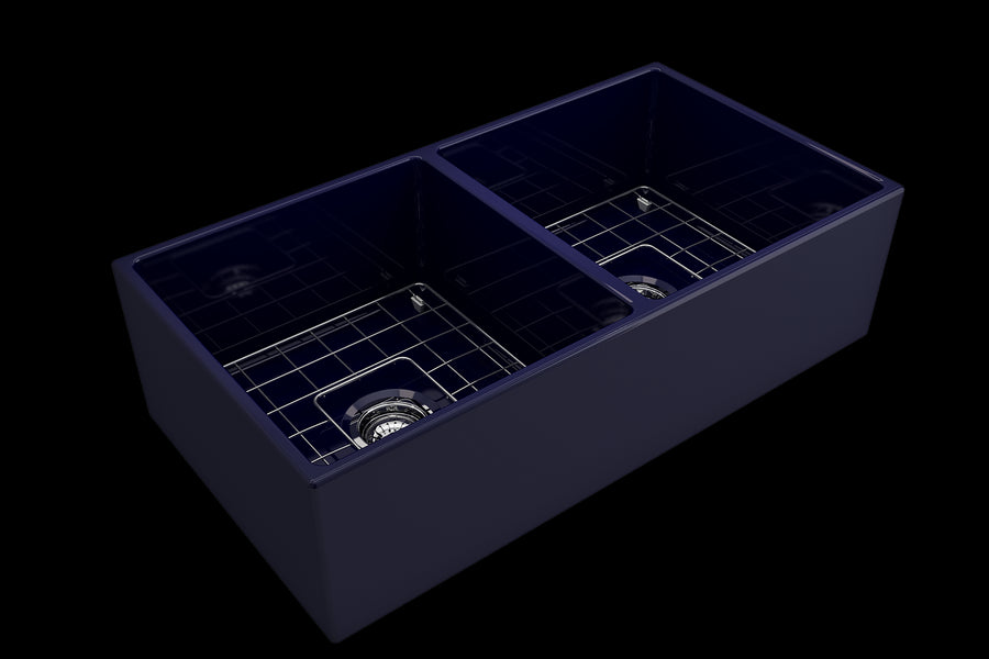 Contempo 36' x 19' x 10' Double-Basin Farmhouse Apron Front Kitchen Sink in Sapphire Blue