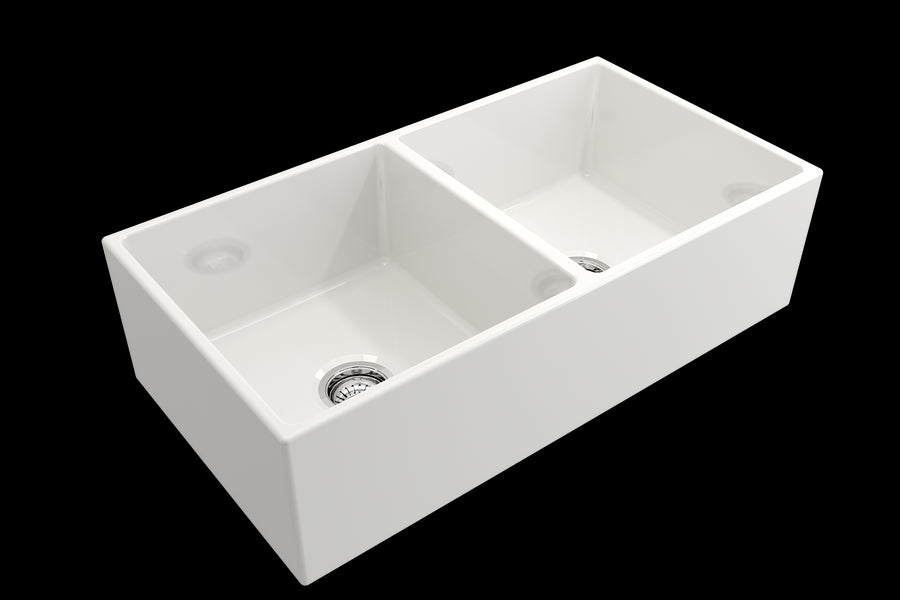 Contempo 36' x 19' x 10' Double-Basin Farmhouse Apron Front Kitchen Sink in White