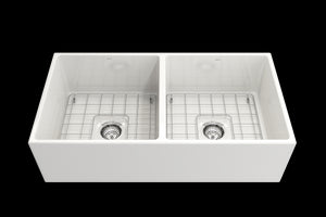 Contempo 36' x 19' x 10' Double-Basin Farmhouse Apron Front Kitchen Sink in White