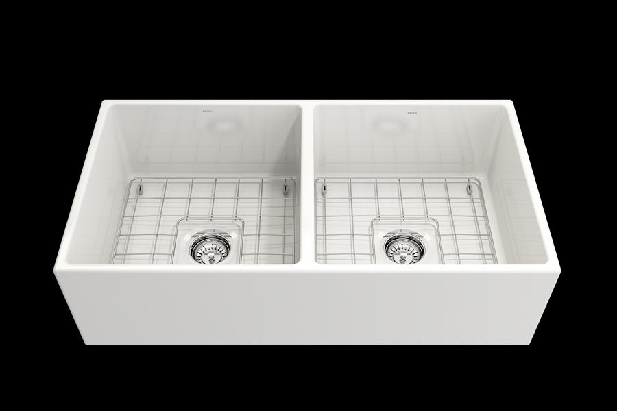 Contempo 36' x 19' x 10' Double-Basin Farmhouse Apron Front Kitchen Sink in White