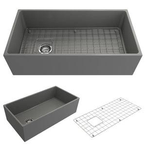 Contempo 36' x 19' x 10' Single-Basin Farmhouse Apron Front Kitchen Sink in Matte Gray