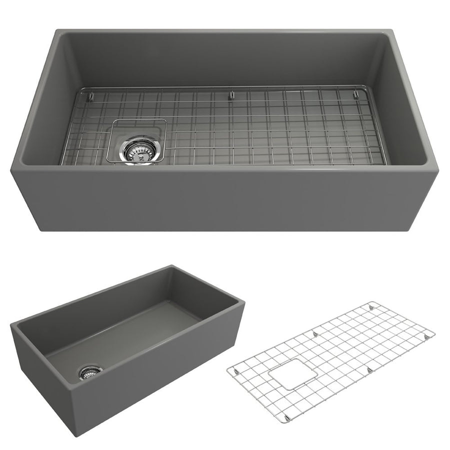 Contempo 36' x 19' x 10' Single-Basin Farmhouse Apron Front Kitchen Sink in Matte Gray