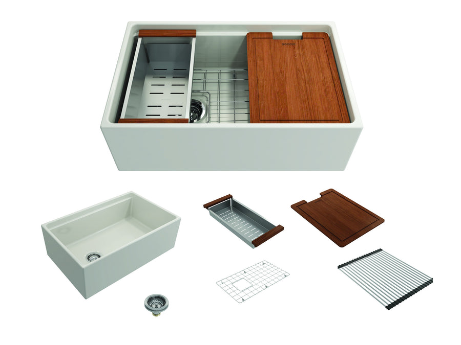 Contempo Step-Rim 30' x 19' x 10' Single-Basin Farmhouse Apron Front Kitchen Sink in Biscuit