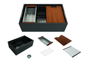 Contempo Step-Rim 30' x 19' x 10' Single-Basin Farmhouse Apron Front Kitchen Sink in Black