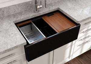 Contempo Step-Rim 30' x 19' x 10' Single-Basin Farmhouse Apron Front Kitchen Sink in Black