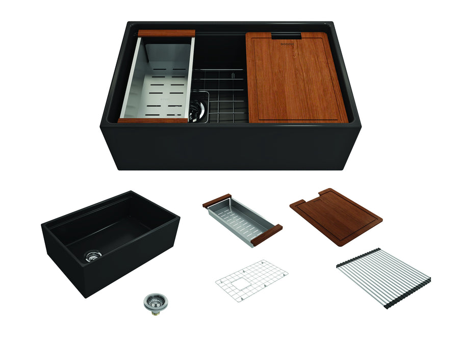 Contempo Step-Rim 30' x 19' x 10' Single-Basin Farmhouse Apron Front Kitchen Sink in Matte Black