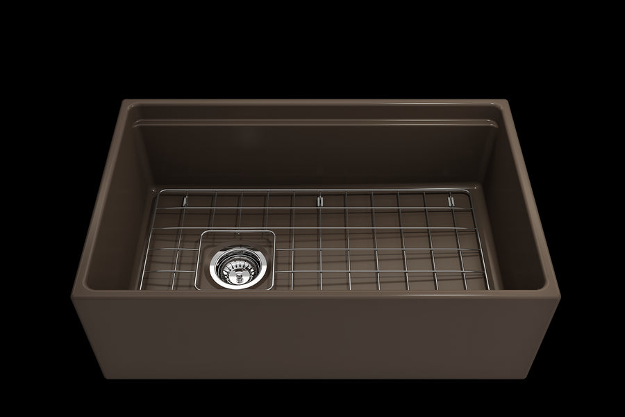 Contempo Step-Rim 30' x 19' x 10' Single-Basin Farmhouse Apron Front Kitchen Sink in Matte Brown