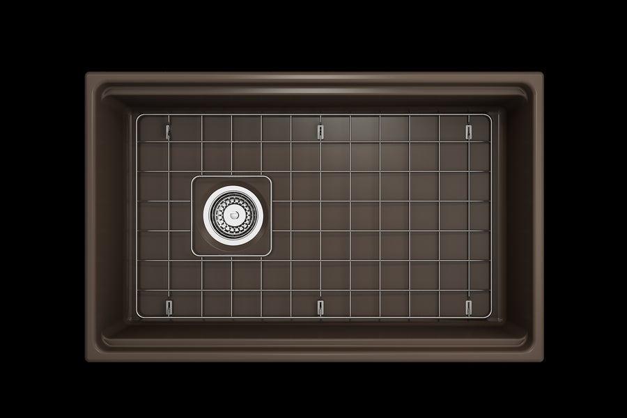 Contempo Step-Rim 30' x 19' x 10' Single-Basin Farmhouse Apron Front Kitchen Sink in Matte Brown