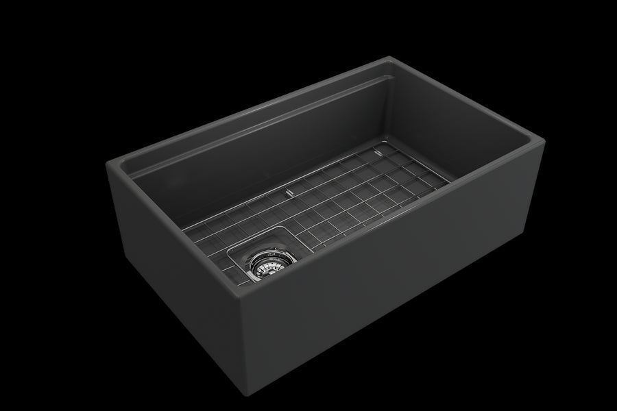 Contempo Step-Rim 30' x 19' x 10' Single-Basin Farmhouse Apron Front Kitchen Sink in Matte Dark Gray