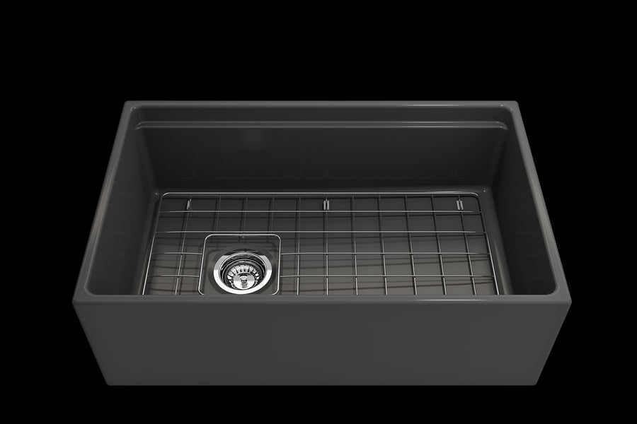 Contempo Step-Rim 30' x 19' x 10' Single-Basin Farmhouse Apron Front Kitchen Sink in Matte Dark Gray