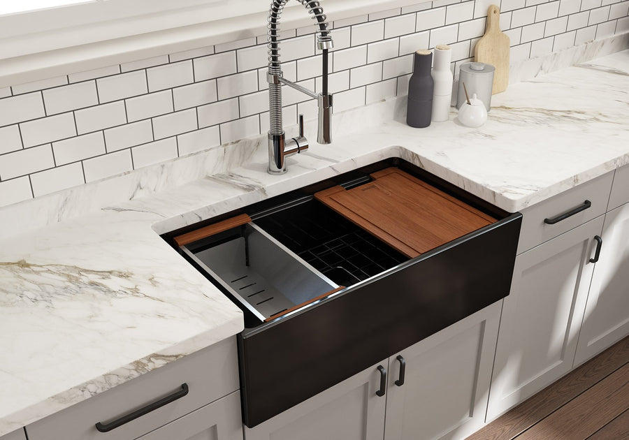 Contempo Step-Rim 33' x 19' x 10' Single-Basin Farmhouse Apron Front Kitchen Sink in Black