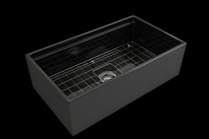 Contempo Step-Rim 33' x 19' x 10' Single-Basin Farmhouse Apron Front Kitchen Sink in Black