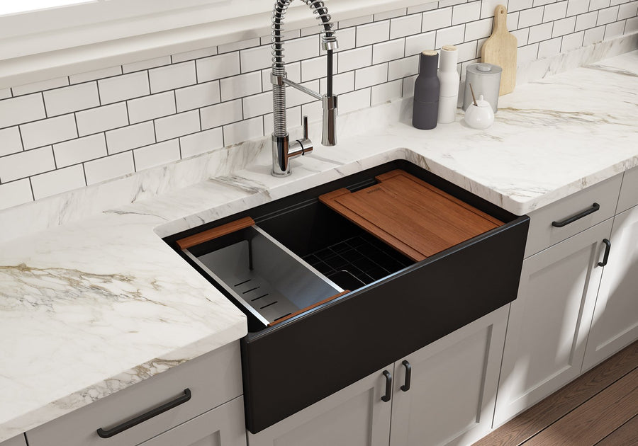 Contempo Step-Rim 33' x 19' x 10' Single-Basin Farmhouse Apron Front Kitchen Sink in Matte Black