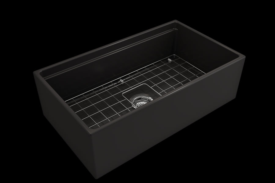 Contempo Step-Rim 33' x 19' x 10' Single-Basin Farmhouse Apron Front Kitchen Sink in Matte Black
