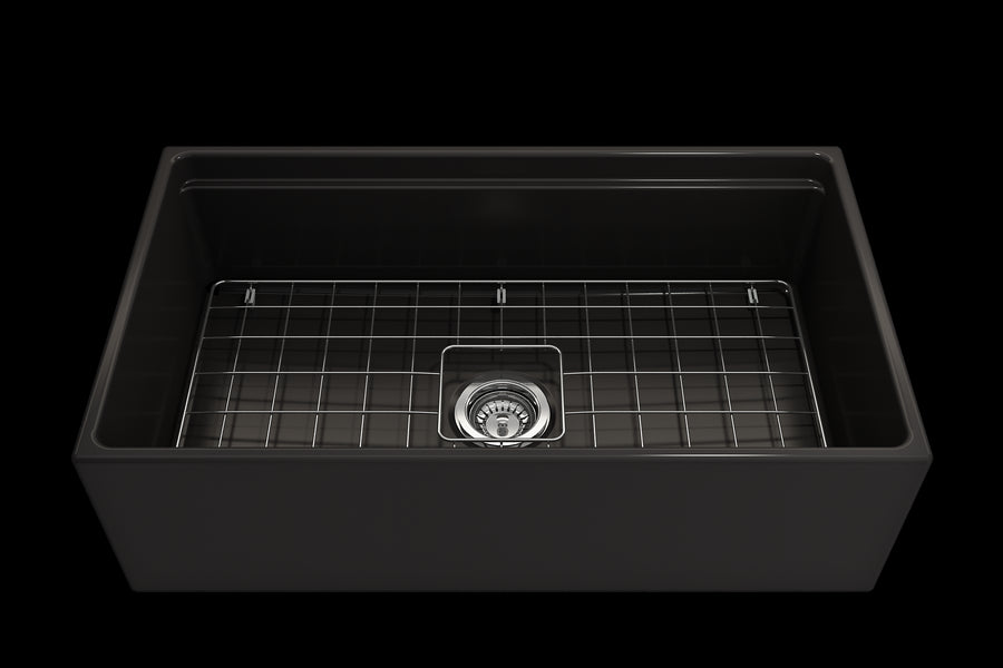 Contempo Step-Rim 33' x 19' x 10' Single-Basin Farmhouse Apron Front Kitchen Sink in Matte Black