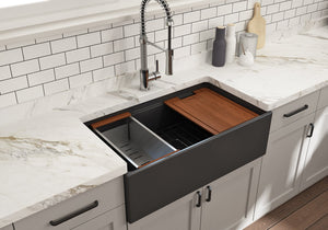 Contempo Step-Rim 33' x 19' x 10' Single-Basin Farmhouse Apron Front Kitchen Sink in Matte Dark Gray