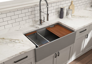 Contempo Step-Rim 33' x 19' x 10' Single-Basin Farmhouse Apron Front Kitchen Sink in Matte Gray