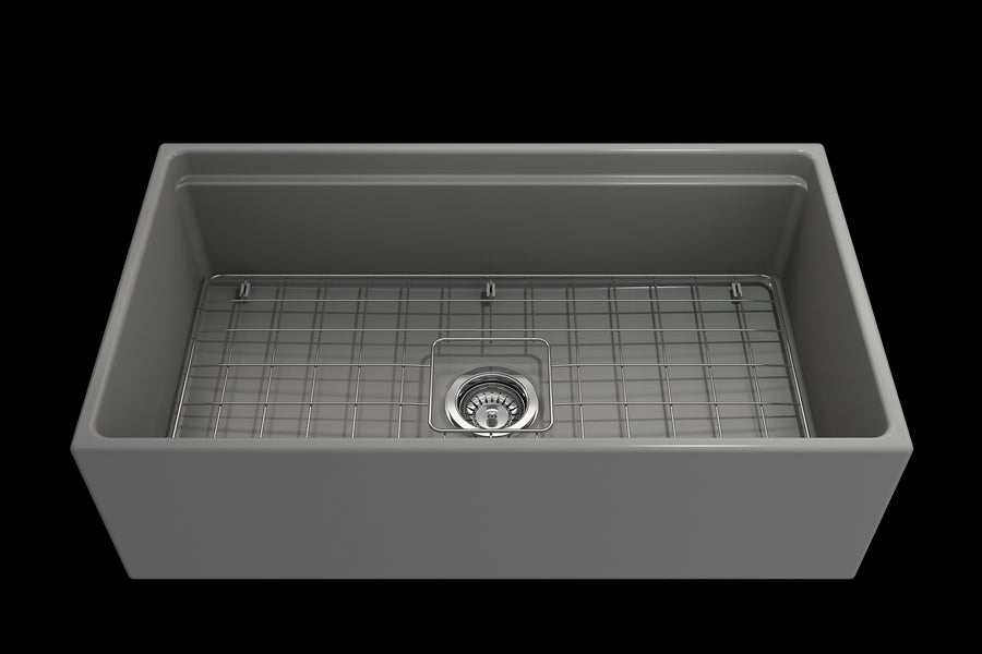 Contempo Step-Rim 33' x 19' x 10' Single-Basin Farmhouse Apron Front Kitchen Sink in Matte Gray