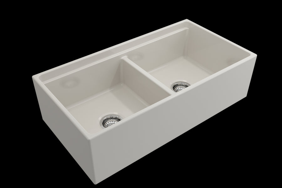 Contempo Step-Rim 36' x 19' x 10' Double-Basin Farmhouse Apron Front Kitchen Sink in Biscuit