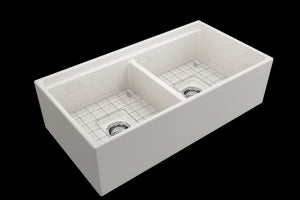 Contempo Step-Rim 36' x 19' x 10' Double-Basin Farmhouse Apron Front Kitchen Sink in Biscuit