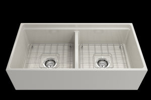 Contempo Step-Rim 36' x 19' x 10' Double-Basin Farmhouse Apron Front Kitchen Sink in Biscuit