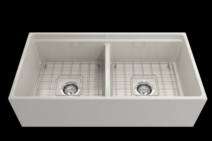 Contempo Step-Rim 36' x 19' x 10' Double-Basin Farmhouse Apron Front Kitchen Sink in Biscuit