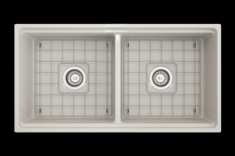 Contempo Step-Rim 36' x 19' x 10' Double-Basin Farmhouse Apron Front Kitchen Sink in Biscuit