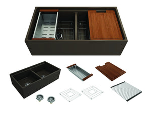 Contempo Step-Rim 36' x 19' x 10' Double-Basin Farmhouse Apron Front Kitchen Sink in Matte Brown