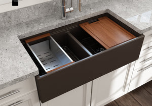 Contempo Step-Rim 36' x 19' x 10' Double-Basin Farmhouse Apron Front Kitchen Sink in Matte Brown