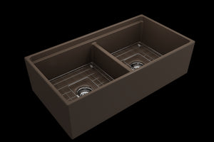 Contempo Step-Rim 36' x 19' x 10' Double-Basin Farmhouse Apron Front Kitchen Sink in Matte Brown