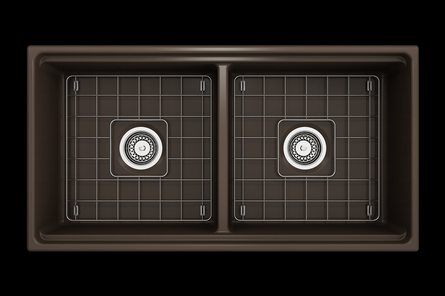 Contempo Step-Rim 36' x 19' x 10' Double-Basin Farmhouse Apron Front Kitchen Sink in Matte Brown