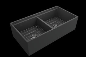 Contempo Step-Rim 36' x 19' x 10' Double-Basin Farmhouse Apron Front Kitchen Sink in Matte Dark Gray