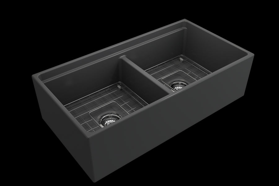 Contempo Step-Rim 36' x 19' x 10' Double-Basin Farmhouse Apron Front Kitchen Sink in Matte Dark Gray