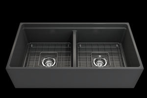 Contempo Step-Rim 36' x 19' x 10' Double-Basin Farmhouse Apron Front Kitchen Sink in Matte Dark Gray