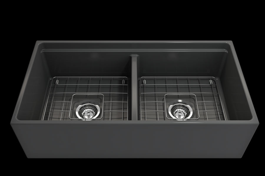 Contempo Step-Rim 36' x 19' x 10' Double-Basin Farmhouse Apron Front Kitchen Sink in Matte Dark Gray