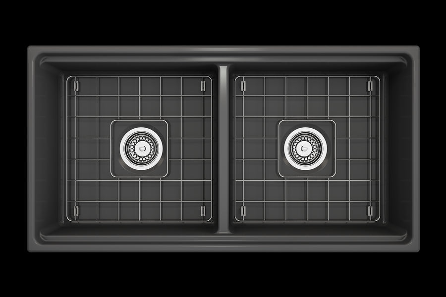 Contempo Step-Rim 36' x 19' x 10' Double-Basin Farmhouse Apron Front Kitchen Sink in Matte Dark Gray