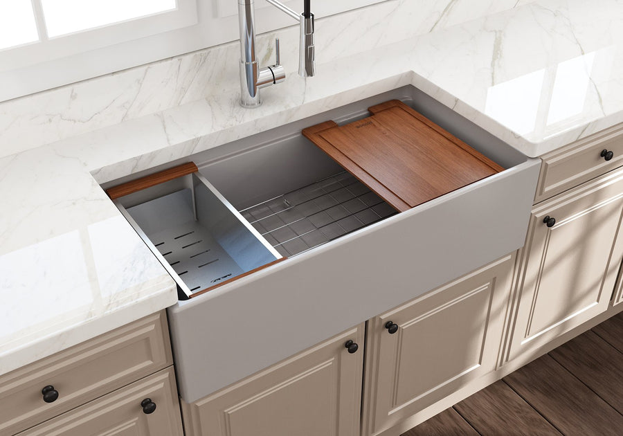 Contempo Step-Rim 36' x 19' x 10' Single-Basin Farmhouse Apron Front Kitchen Sink in Matte Gray