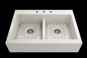 Nuova 34' x 24' x 10' Double-Basin Farmhouse Apron Front Kitchen Sink in Biscuit