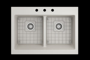 Nuova 34' x 24' x 10' Double-Basin Farmhouse Apron Front Kitchen Sink in Biscuit