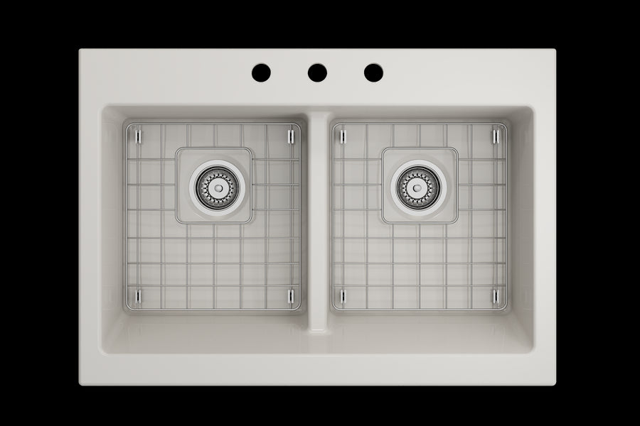 Nuova 34' x 24' x 10' Double-Basin Farmhouse Apron Front Kitchen Sink in Biscuit
