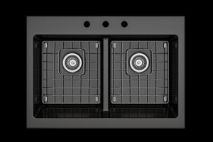 Nuova 34' x 24' x 10' Double-Basin Farmhouse Apron Front Kitchen Sink in Black