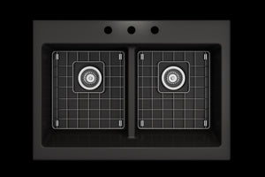 Nuova 34' x 24' x 10' Double-Basin Farmhouse Apron Front Kitchen Sink in Matte Black