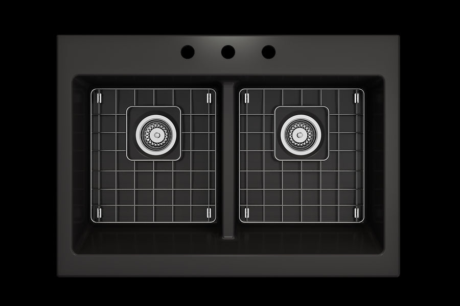 Nuova 34' x 24' x 10' Double-Basin Farmhouse Apron Front Kitchen Sink in Matte Black