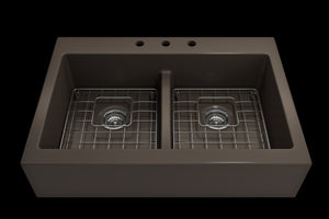 Nuova 34' x 24' x 10' Double-Basin Farmhouse Apron Front Kitchen Sink in Matte Brown