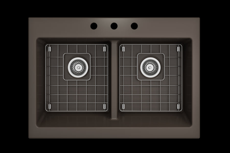 Nuova 34' x 24' x 10' Double-Basin Farmhouse Apron Front Kitchen Sink in Matte Brown