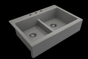Nuova 34' x 24' x 10' Double-Basin Farmhouse Apron Front Kitchen Sink in Matte Gray