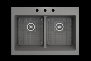 Nuova 34' x 24' x 10' Double-Basin Farmhouse Apron Front Kitchen Sink in Matte Gray