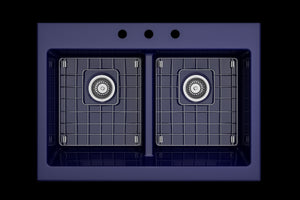 Nuova 34' x 24' x 10' Double-Basin Farmhouse Apron Front Kitchen Sink in Sapphire Blue