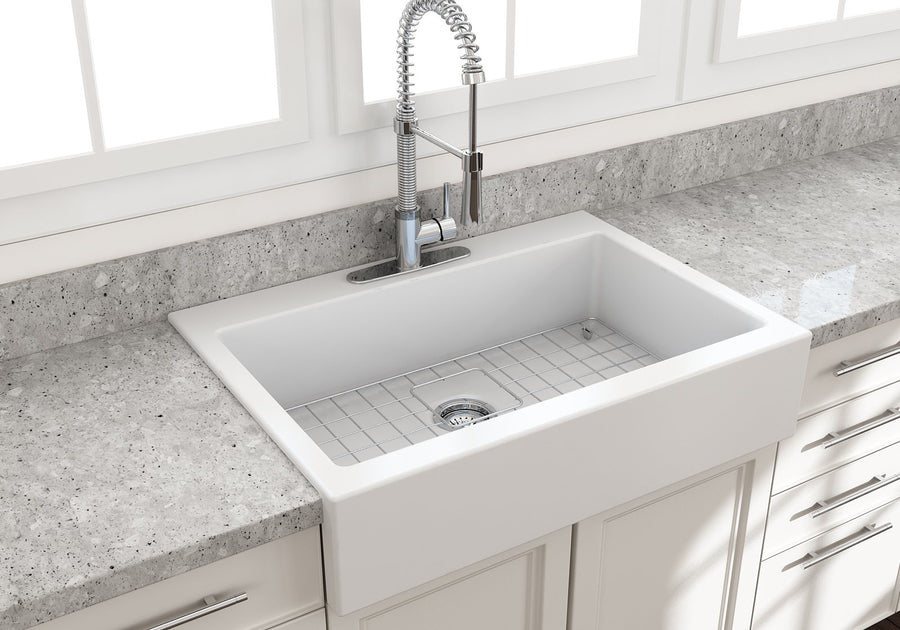 Nuova 34' x 24' x 10' Single-Basin Farmhouse Apron Front Kitchen Sink in Matte White